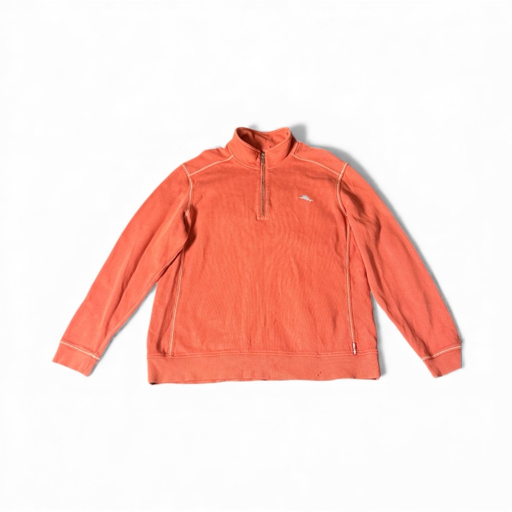 Tommy Bahama Mens Coral Sweater Relax tight knit Mock Neck Quarter zip Sz L